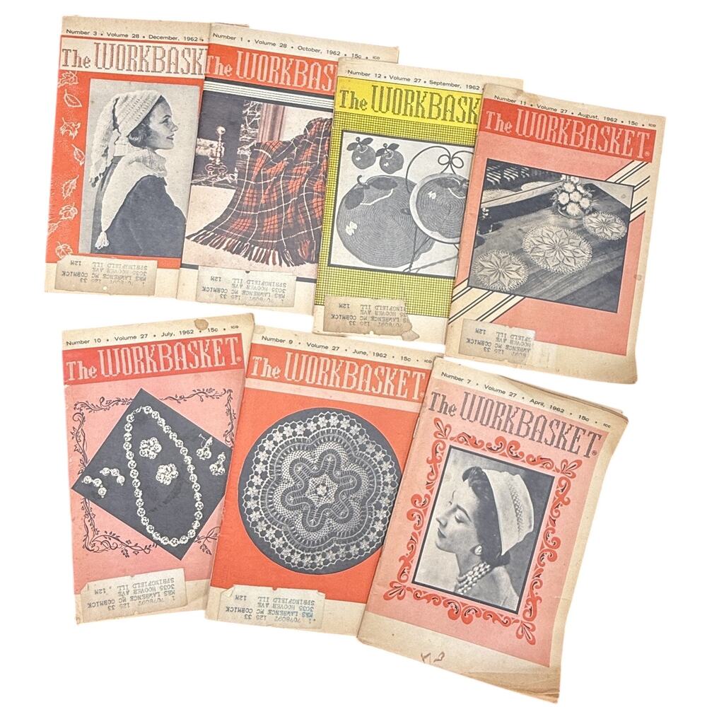 🧶 Vintage The Workbasket Magazine Lot 7 Crochet Doilies Needlework Retro Issues